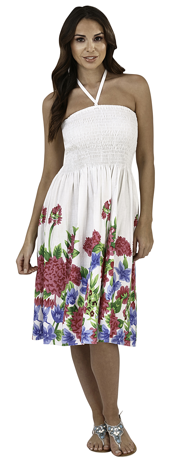 Ladies Floral Casual Summer Dress 2 in 1 Strapless Sun Dress Bandeau Sundress | eBay